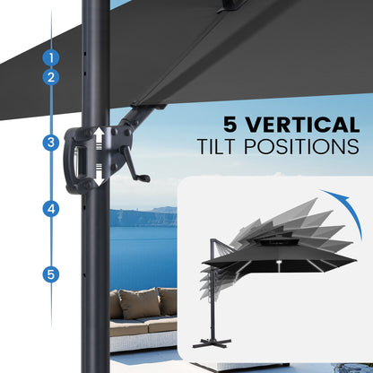 Crestlive Products 13 x 10 ft Aluminum Double Top Cantilever Patio Umbrella with LED Lights