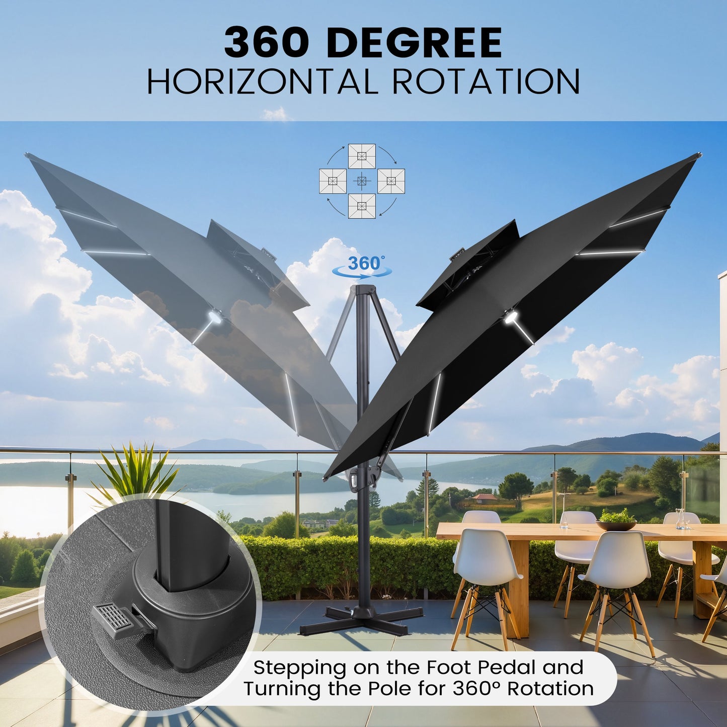 Crestlive Products 13 x 10 ft Aluminum Double Top Cantilever Patio Umbrella with LED Lights