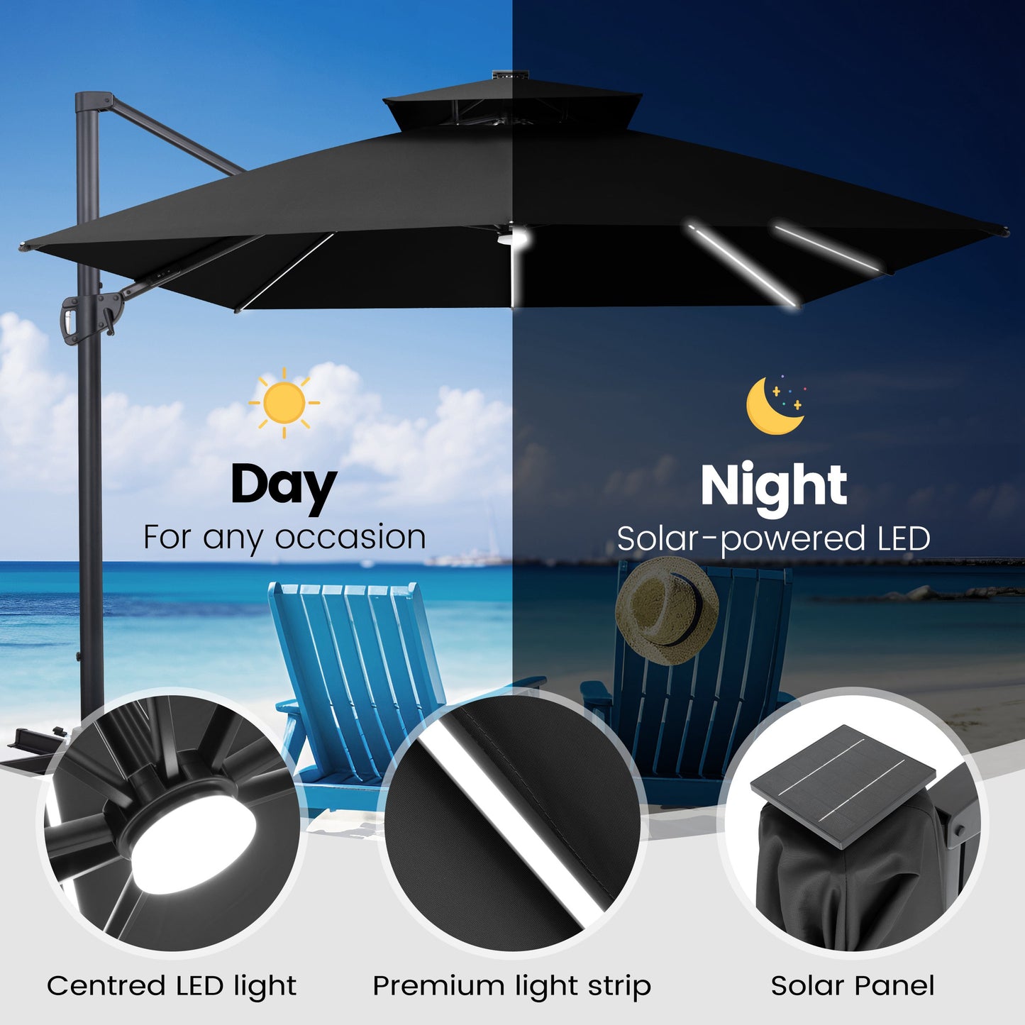 Crestlive Products 13 x 10 ft Aluminum Double Top Cantilever Patio Umbrella with LED Lights