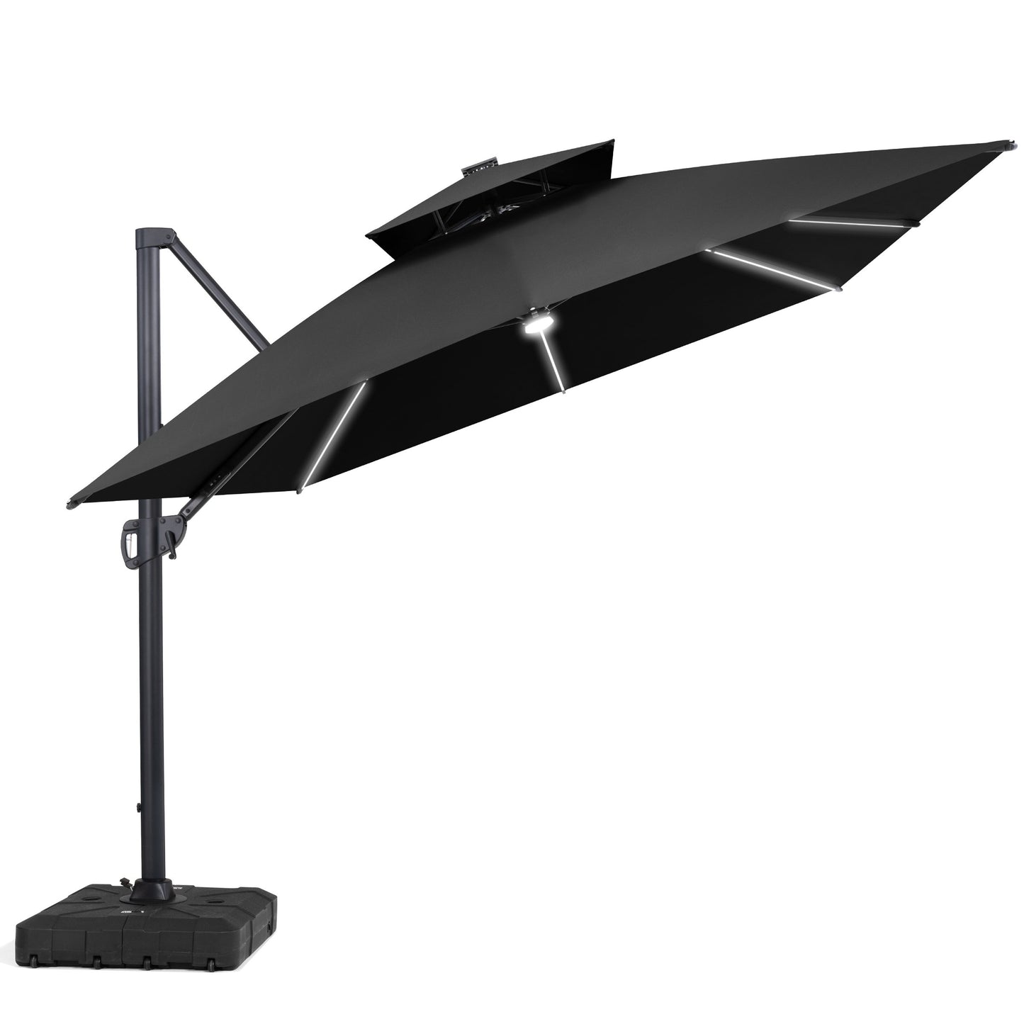 Crestlive Products 13 x 10 ft Aluminum Double Top Cantilever Patio Umbrella with LED Strip Lights and Base Options