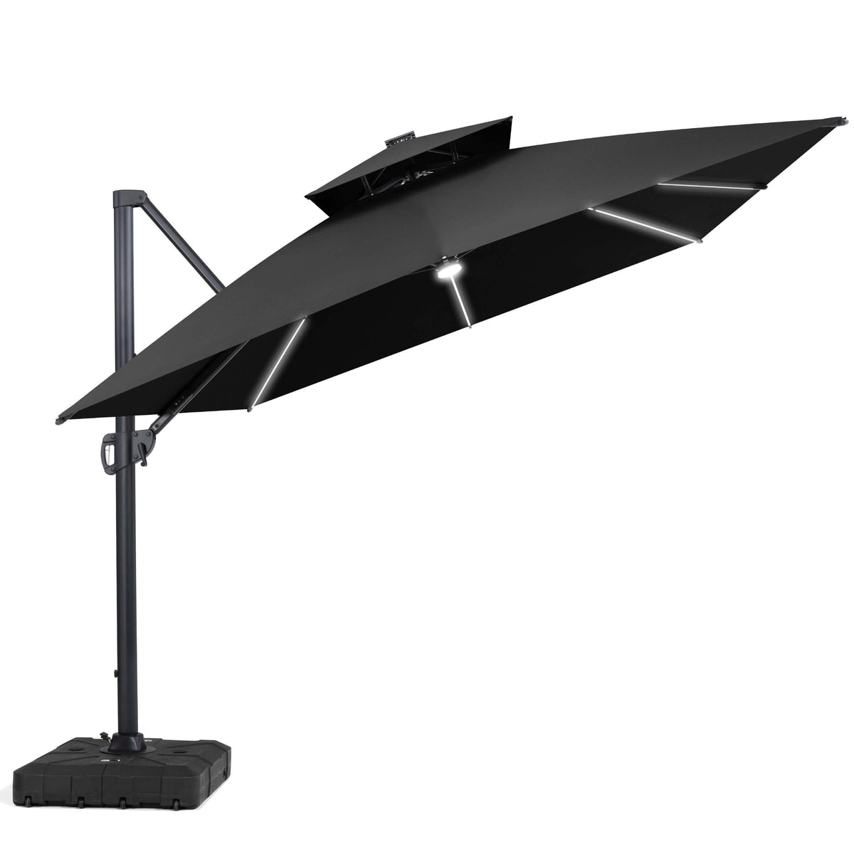 13x10 ft Aluminum Cantilever Patio Umbrella with LED Strip Lights & Double Top (Base Options)