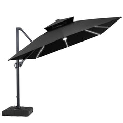 13x10 ft Aluminum Cantilever Patio Umbrella with LED Strip Lights & Double Top (Base Options)
