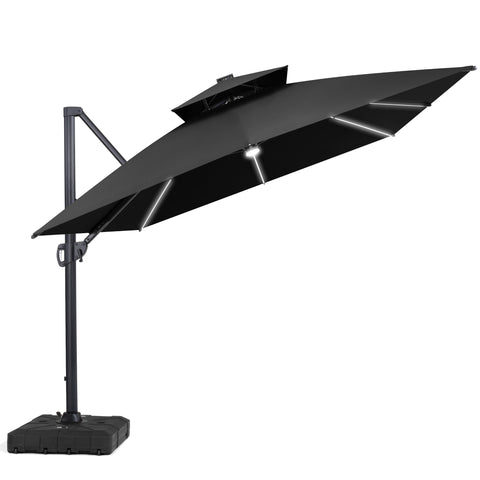 Crestlive Products 13 x 10 ft Aluminum Double Top Cantilever Patio Umbrella with LED Strip Lights and Base Options