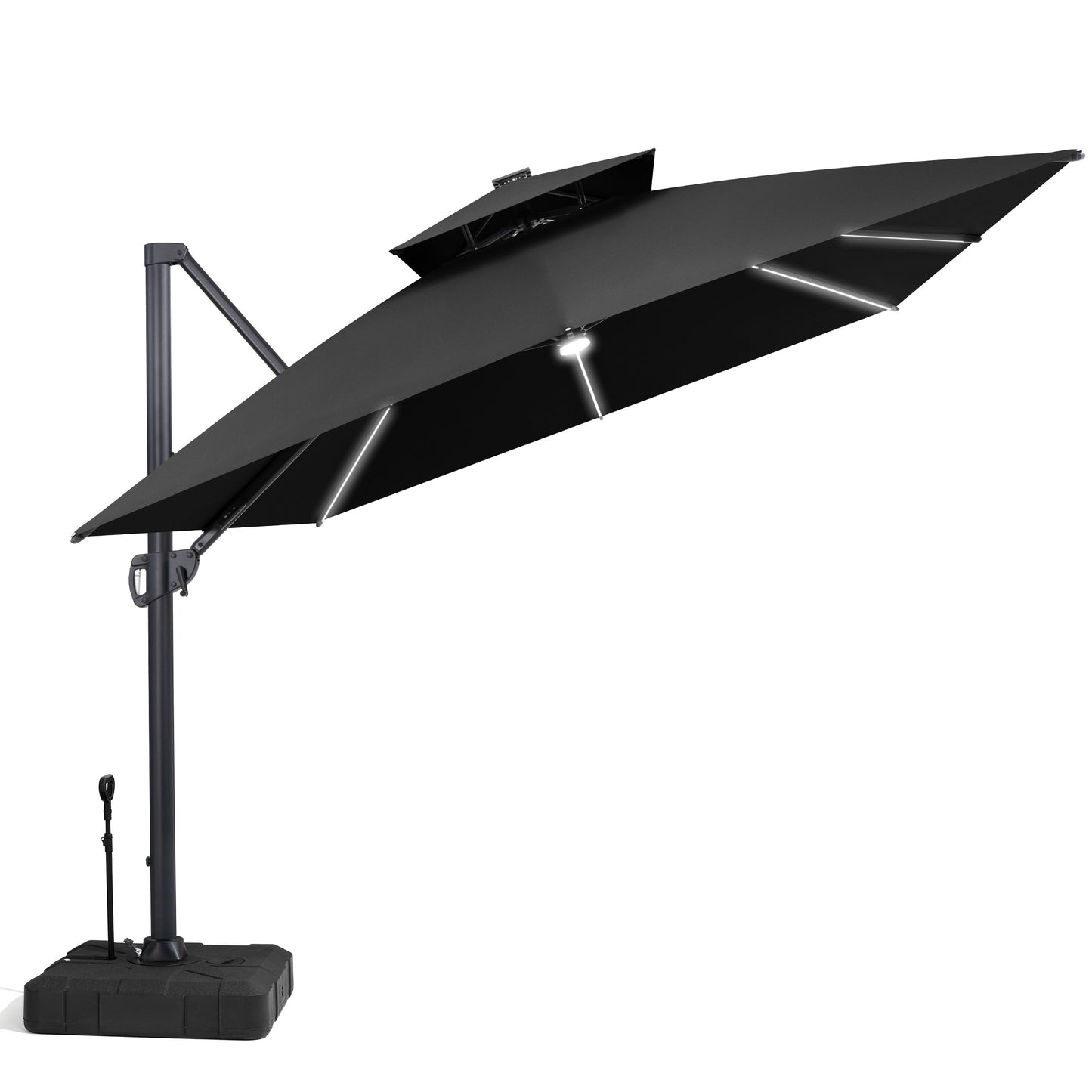 Crestlive Products 13 x 10 ft Aluminum Double Top Cantilever Patio Umbrella with LED Strip Lights and Base Options