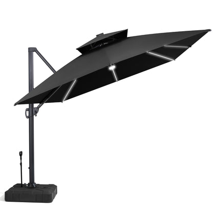 Crestlive Products 13 x 10 ft Aluminum Double Top Cantilever Patio Umbrella with LED Strip Lights and Base Options