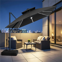 13x10 ft Aluminum Cantilever Patio Umbrella with LED Strip Lights & Double Top (Base Options)