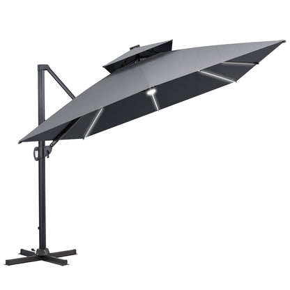 Crestlive Products 13 x 10 ft Aluminum Double Top Cantilever Patio Umbrella with LED Strip Lights and Base Options
