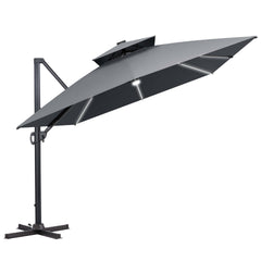 13x10 ft Aluminum Cantilever Patio Umbrella with LED Strip Lights & Double Top (Base Options)