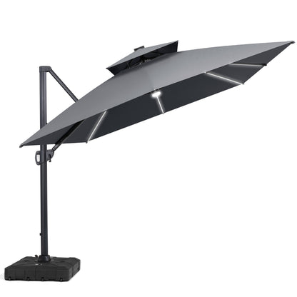 Crestlive Products 13 x 10 ft Aluminum Double Top Cantilever Patio Umbrella with LED Strip Lights and Base Options