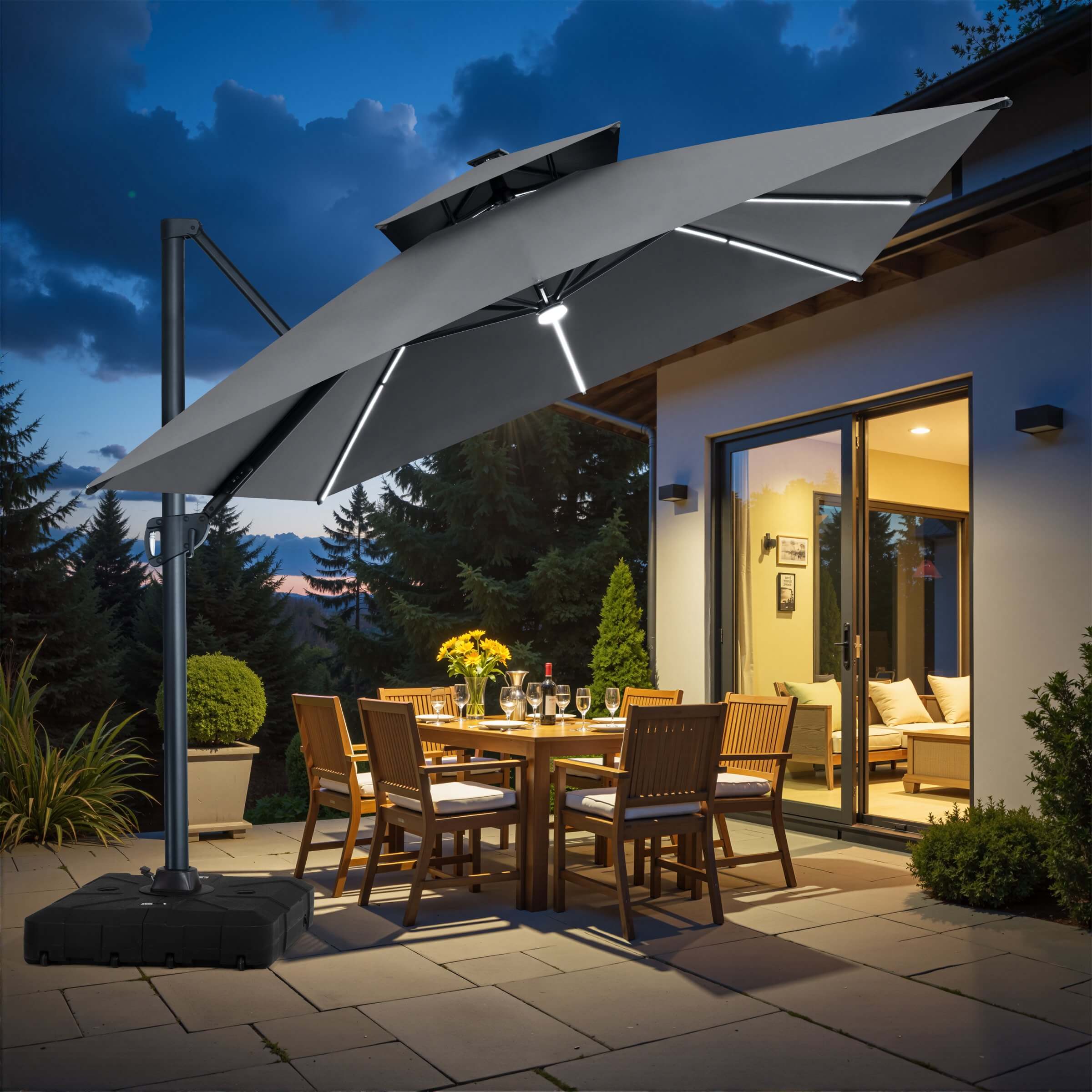 Crestlive Outdoor 13 x 10ft Patio Cantilever Umbrella with Tilt Angles and 360-degree Rotation
