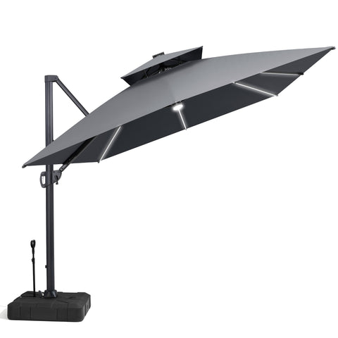 Crestlive Products 13 x 10 ft Aluminum Double Top Cantilever Patio Umbrella with LED Strip Lights and Base Options