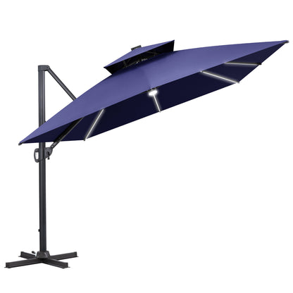 Crestlive Products 13 x 10 ft Aluminum Double Top Cantilever Patio Umbrella with LED Strip Lights and Base Options