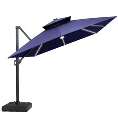 13x10 ft Aluminum Cantilever Patio Umbrella with LED Strip Lights & Double Top (Base Options)