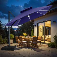 13x10 ft Aluminum Cantilever Patio Umbrella with LED Strip Lights & Double Top (Base Options)