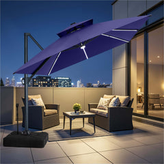 13x10 ft Aluminum Cantilever Patio Umbrella with LED Strip Lights & Double Top (Base Options)