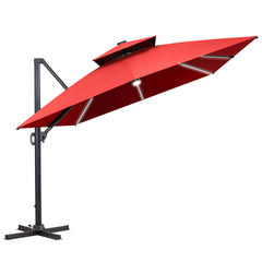 13x10 ft Aluminum Cantilever Patio Umbrella with LED Strip Lights & Double Top (Base Options)
