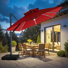 13x10 ft Aluminum Cantilever Patio Umbrella with LED Strip Lights & Double Top (Base Options)