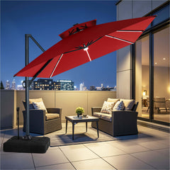 13x10 ft Aluminum Cantilever Patio Umbrella with LED Strip Lights & Double Top (Base Options)