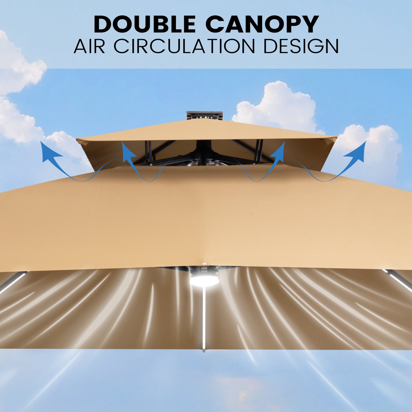 Crestlive Products 13 x 10 ft Aluminum Double Top Cantilever Patio Umbrella with LED Strip Lights and Base Options