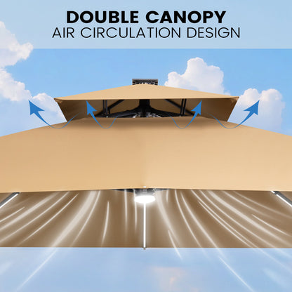 Crestlive Products 13 x 10 ft Aluminum Double Top Cantilever Patio Umbrella with LED Strip Lights and Base Options