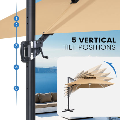 Crestlive Products 13 x 10 ft Aluminum Double Top Cantilever Patio Umbrella with LED Strip Lights and Base Options