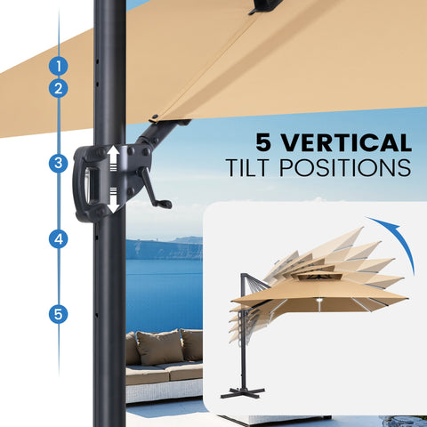 Crestlive Products 13 x 10 ft Aluminum Double Top Cantilever Patio Umbrella with LED Strip Lights and Base Options