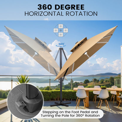 Crestlive Products 13 x 10 ft Aluminum Double Top Cantilever Patio Umbrella with LED Strip Lights and Base Options