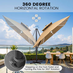 13x10 ft Aluminum Cantilever Patio Umbrella with LED Strip Lights & Double Top (Base Options)