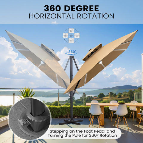 Crestlive Products 13 x 10 ft Aluminum Double Top Cantilever Patio Umbrella with LED Strip Lights and Base Options