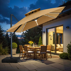 13x10 ft Aluminum Cantilever Patio Umbrella with LED Strip Lights & Double Top (Base Options)