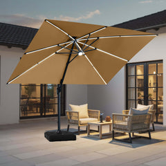 13x10 ft Aluminum Cantilever Patio Umbrella with LED Strip Lights & Double Top (Base Options)