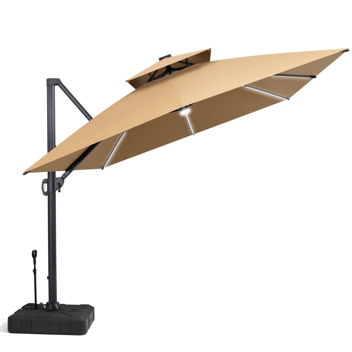 Crestlive Products 13 x 10 ft Aluminum Double Top Cantilever Patio Umbrella with LED Strip Lights and Base Options