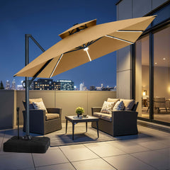 13x10 ft Aluminum Cantilever Patio Umbrella with LED Strip Lights & Double Top (Base Options)