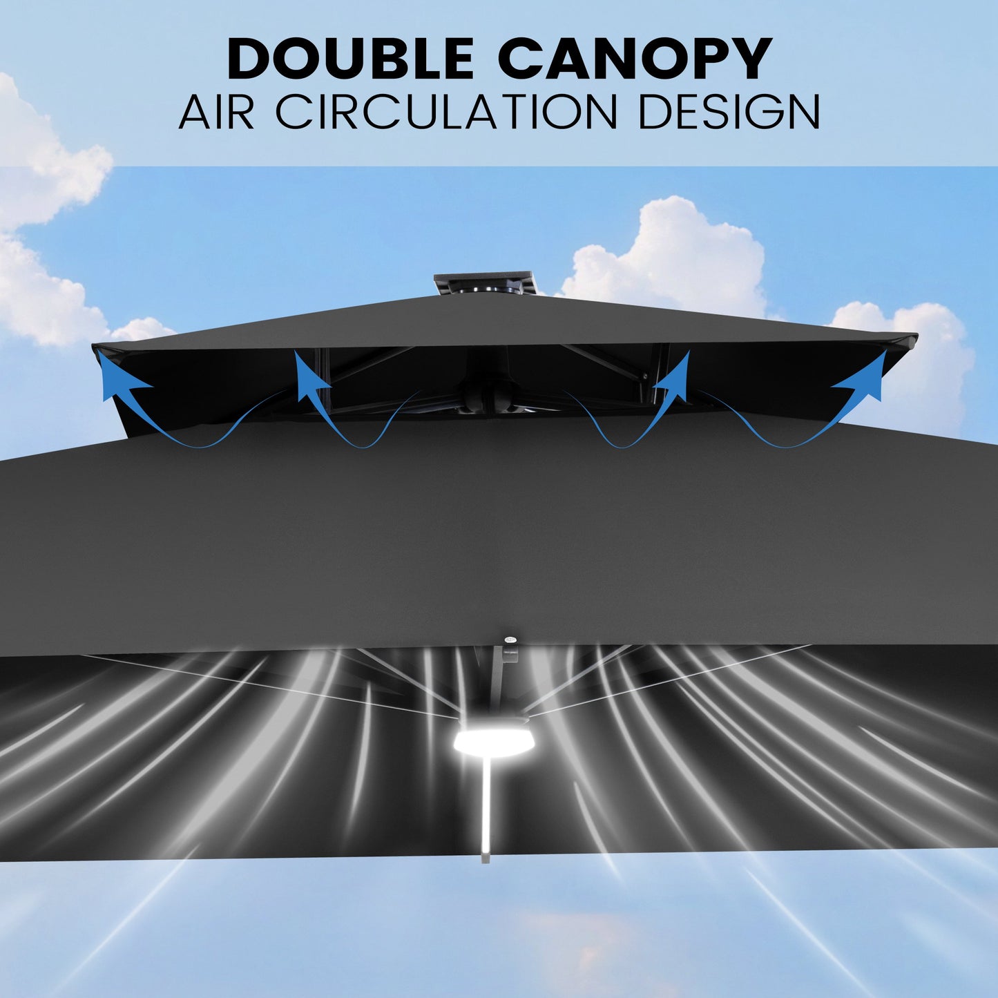 Crestlive Products 11 x 11 ft Aluminum Double Top Crank Cantilever Patio Umbrella with LED Lights