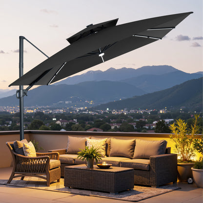 Crestlive Products 11 x 11 ft Aluminum Double Top Crank Cantilever Patio Umbrella with LED Lights