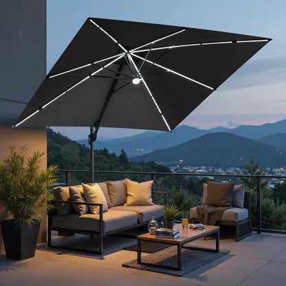 Crestlive Products 11 x 11 ft Aluminum Double Top Crank Cantilever Patio Umbrella with LED Lights
