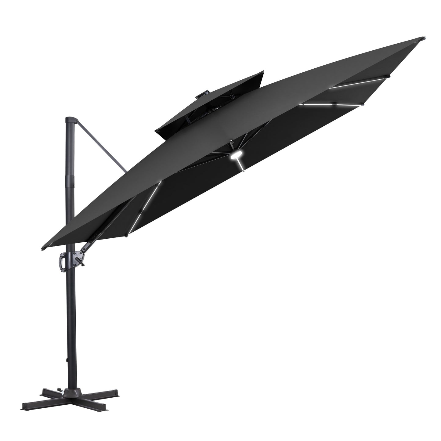 Crestlive Products 11 x 11 ft Aluminum Double Top Crank Cantilever Patio Umbrella with LED Strip Lights and Base Options