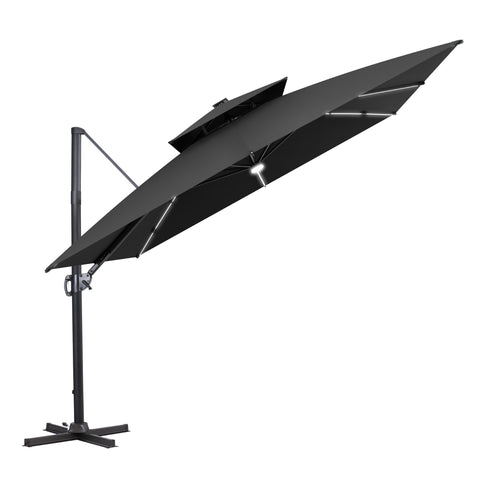 Crestlive Products 11 x 11 ft Aluminum Double Top Crank Cantilever Patio Umbrella with LED Strip Lights and Base Options