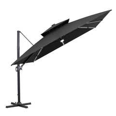 11x11 ft Square Aluminum Cantilever Patio Umbrella with LED Strip Lights & Double Top (Base Options)