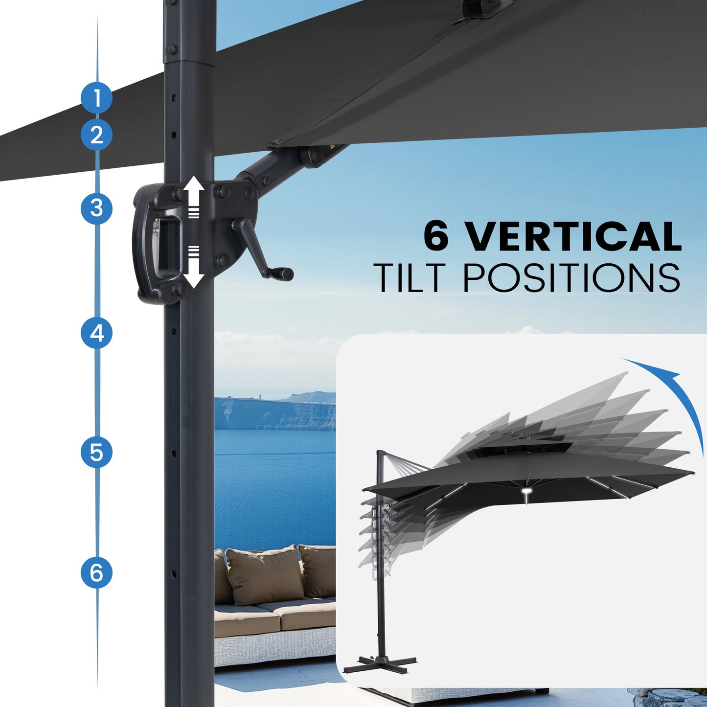 Crestlive Products 11 x 11 ft Aluminum Double Top Crank Cantilever Patio Umbrella with LED Lights