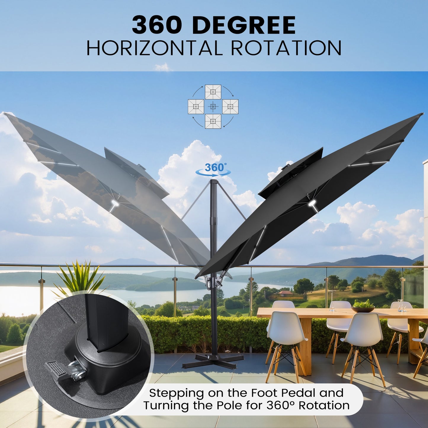 Crestlive Products 11 x 11 ft Aluminum Double Top Crank Cantilever Patio Umbrella with LED Lights