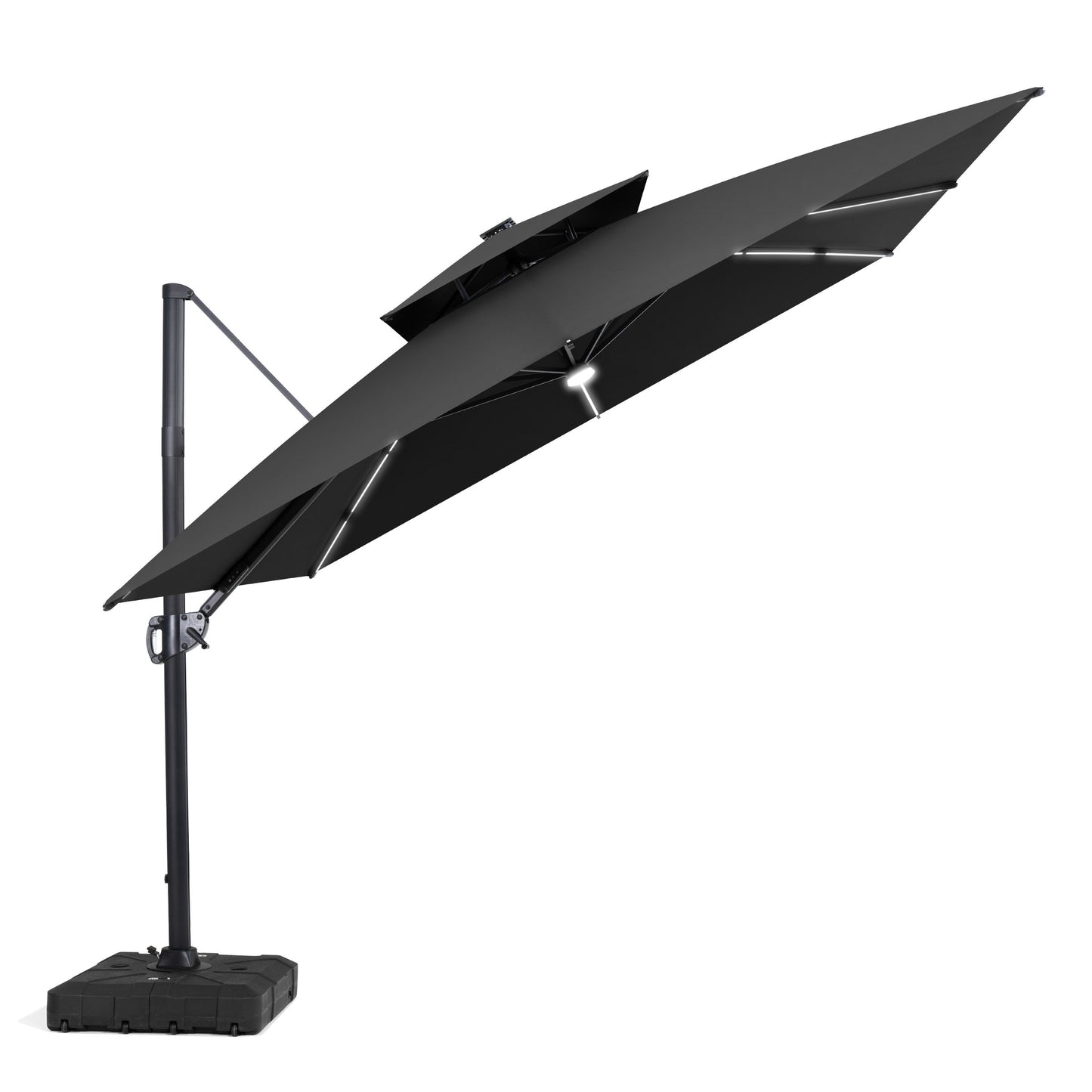 Crestlive Products 11 x 11 ft Aluminum Double Top Crank Cantilever Patio Umbrella with LED Strip Lights and Base Options