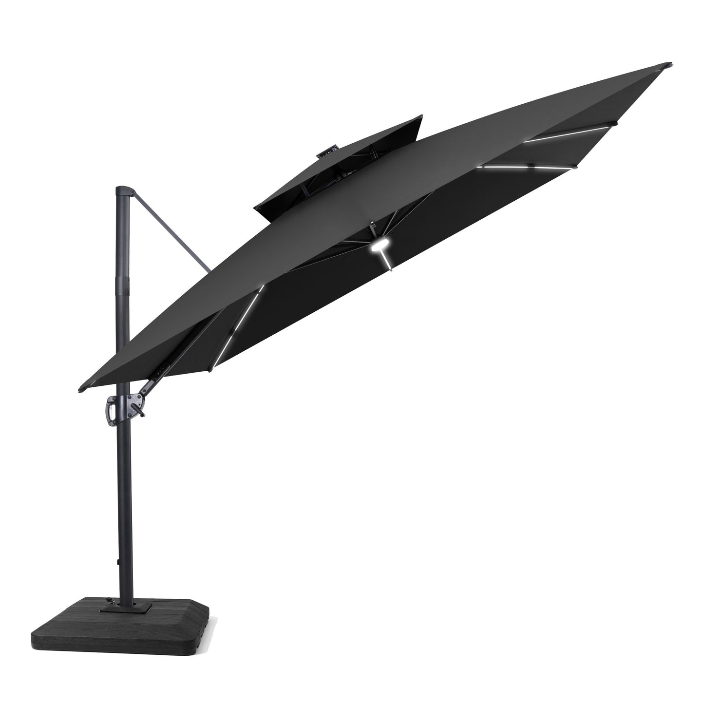 Crestlive Products 11 x 11 ft Aluminum Double Top Crank Cantilever Patio Umbrella with LED Strip Lights and Base Options
