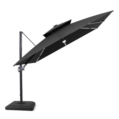 Crestlive Products 11 x 11 ft Aluminum Double Top Crank Cantilever Patio Umbrella with LED Strip Lights and Base Options