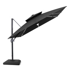 11x11 ft Square Aluminum Cantilever Patio Umbrella with LED Strip Lights & Double Top (Base Options)