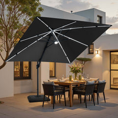 11x11 ft Square Aluminum Cantilever Patio Umbrella with LED Strip Lights & Double Top (Base Options)