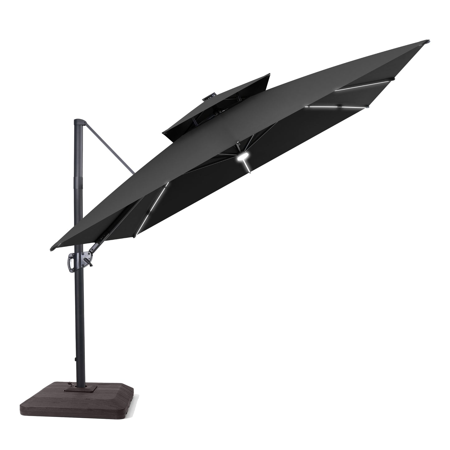 Crestlive Products 11 x 11 ft Aluminum Double Top Crank Cantilever Patio Umbrella with LED Strip Lights and Base Options