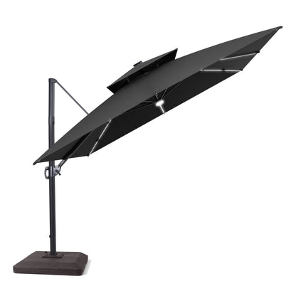 Crestlive Products 11 x 11 ft Aluminum Double Top Crank Cantilever Patio Umbrella with LED Strip Lights and Base Options