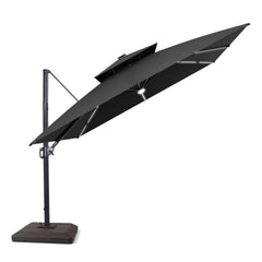11x11 ft Square Aluminum Cantilever Patio Umbrella with LED Strip Lights & Double Top (Base Options)