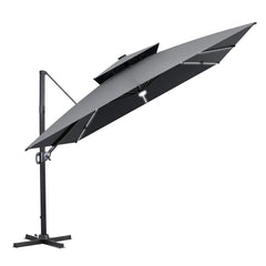 11x11 ft Square Aluminum Cantilever Patio Umbrella with LED Strip Lights & Double Top (Base Options)
